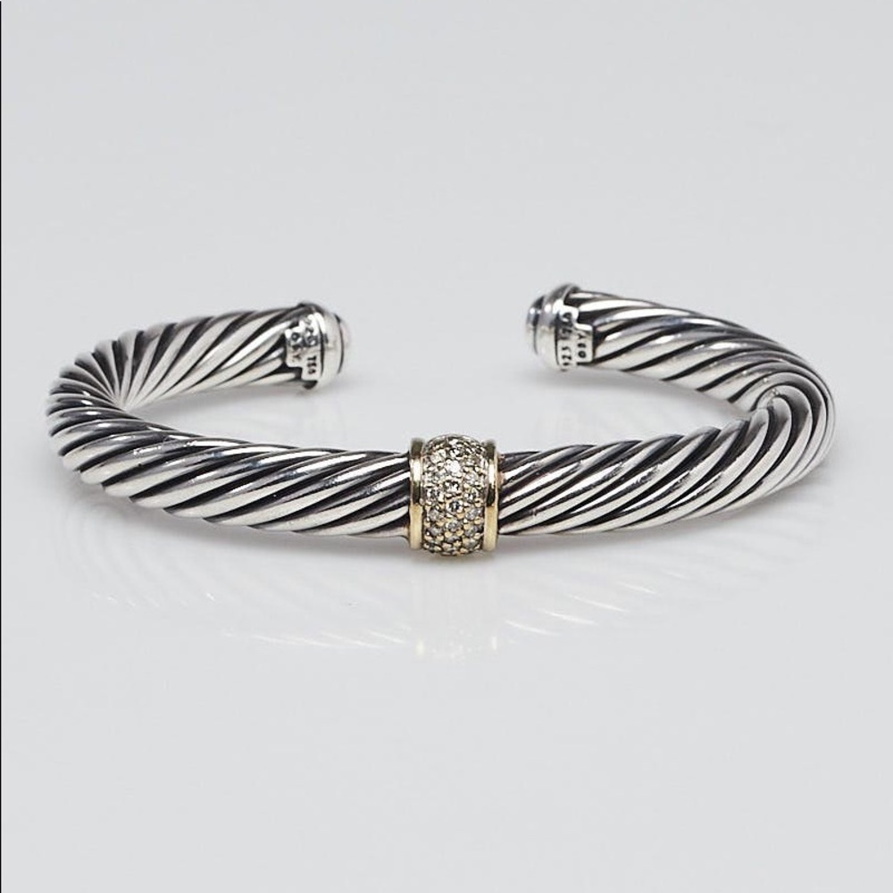 David Yurman 7mm 18k SS Silver Diamond Bracelet